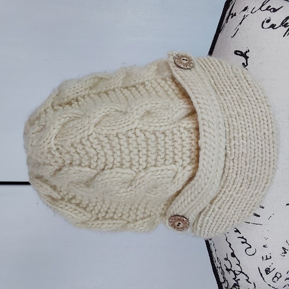Nirvana Designs Womens Cream Cable Knit Wool Viser Broadway Hat Neutral Sz. -S/M main image 6
